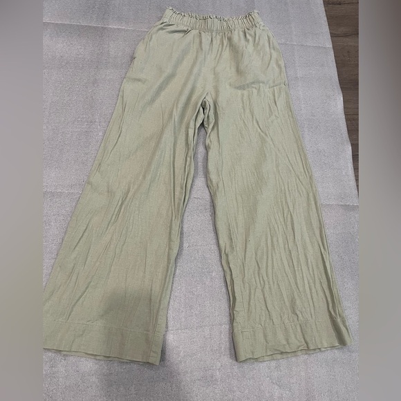 ❤️2/$30❤️[XS]Abercrombie&Fitch Linen Blend Pants Wide Leg Light Green Ankle - Picture 1 of 6